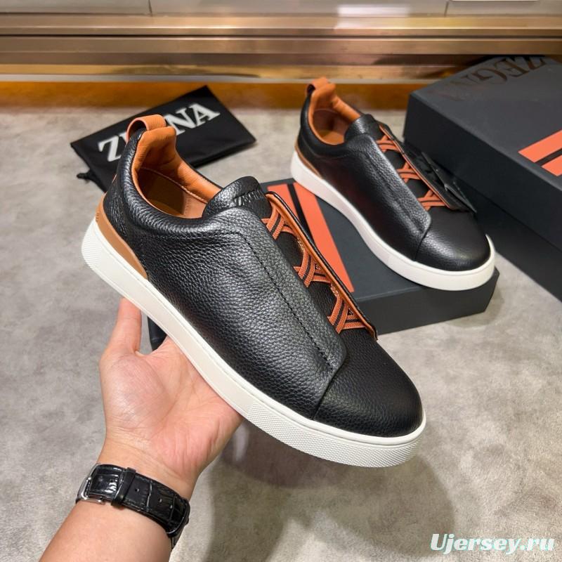 2024 Men Ermenegildo Zegna Black Brown Leather Sneakers MJ00280