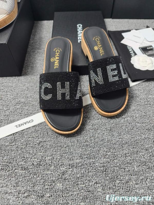 2025 Slippers Chanel Black Fabric Women Slippers