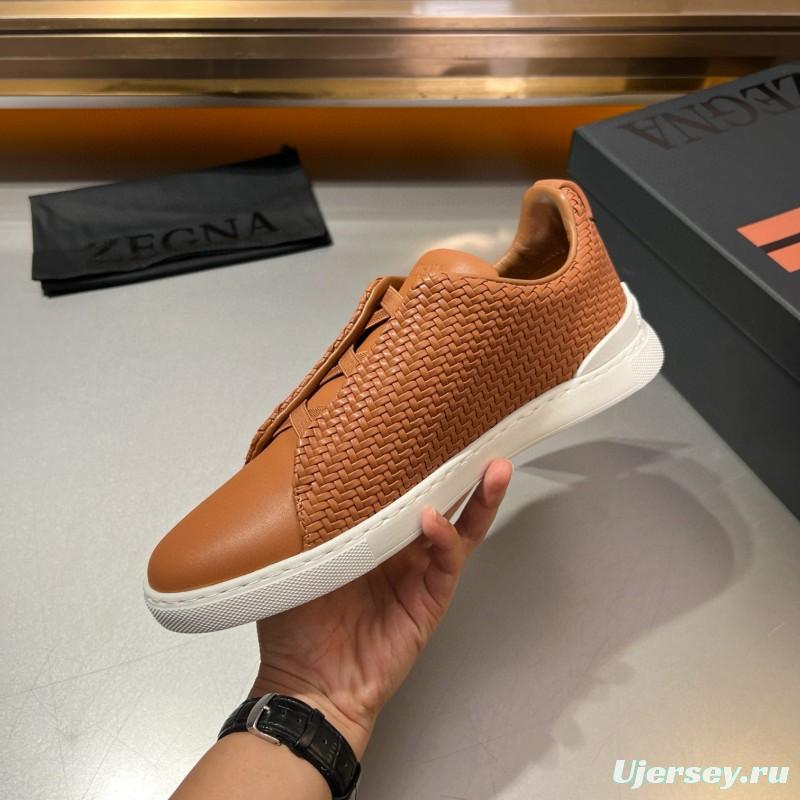2024 Men Ermenegildo Zegna Brown Leather Woven Sneakers