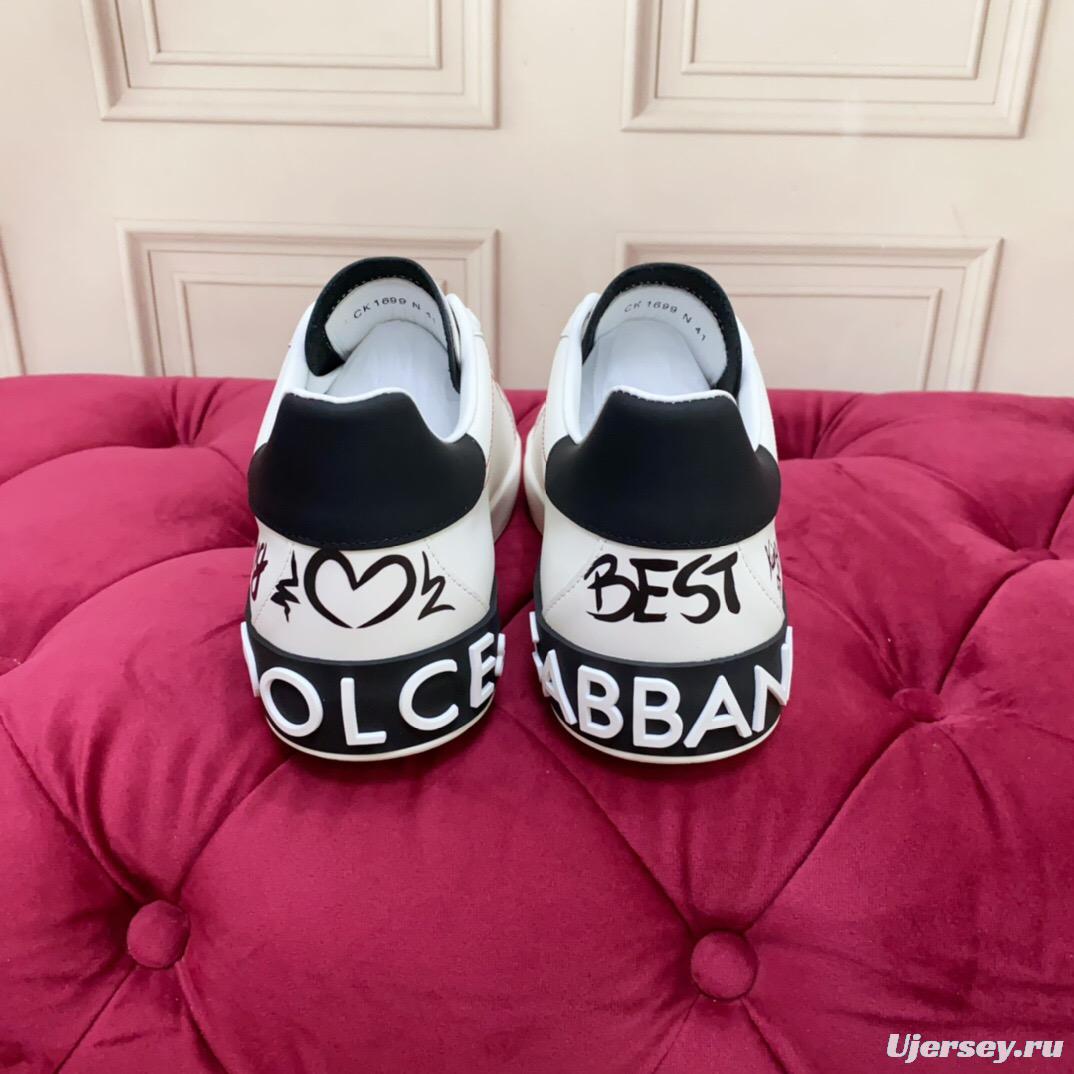 2025 Women Dolce & Gabbana White Black Leather Sneakers LY00340(F)