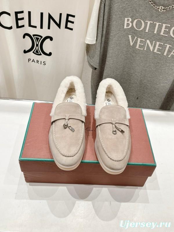2024 Women LP Beige Suede Shearling Loafers
