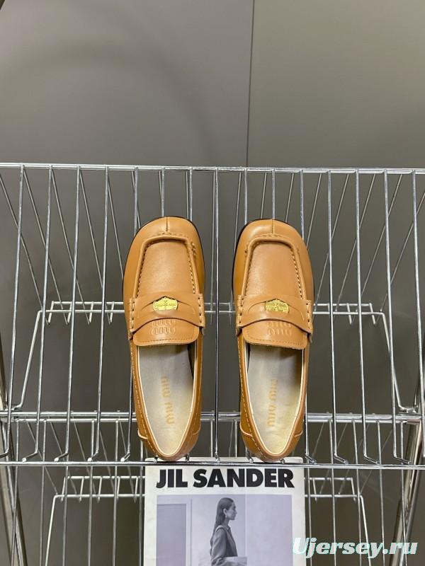2025 Women Miu Miu Brown Leather Loafers