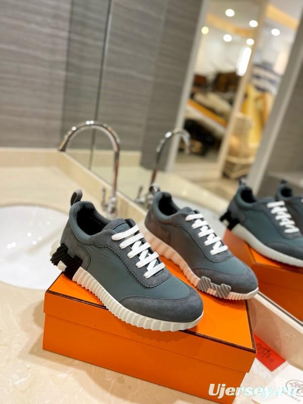 2024 Unisex Hermès Grey Imported Glossy Goat Suede Rain Cloth Sneakers MJ00320