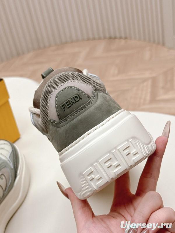 2025 Unisex Fendi Grey White Fabric Leather Plimsolls Mark Line