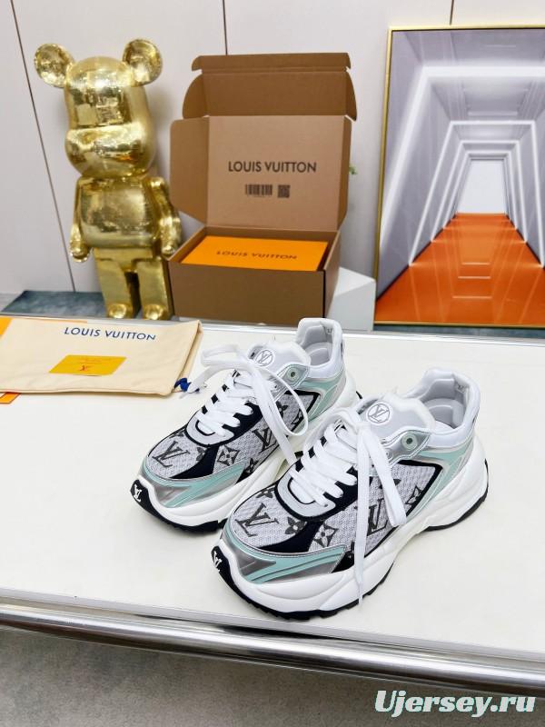 2025 Women Louis Vuitton White Black Mint Leather Mesh Sneakers LY00340