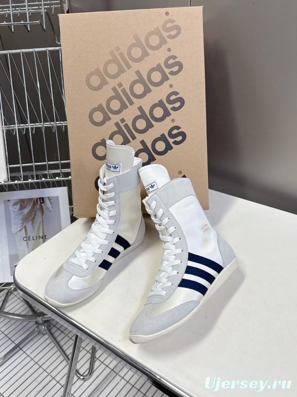 2025 Unisex Adidas White High-Top Sneakers Suede And Fabric Retro Design Original Sole KFY00320