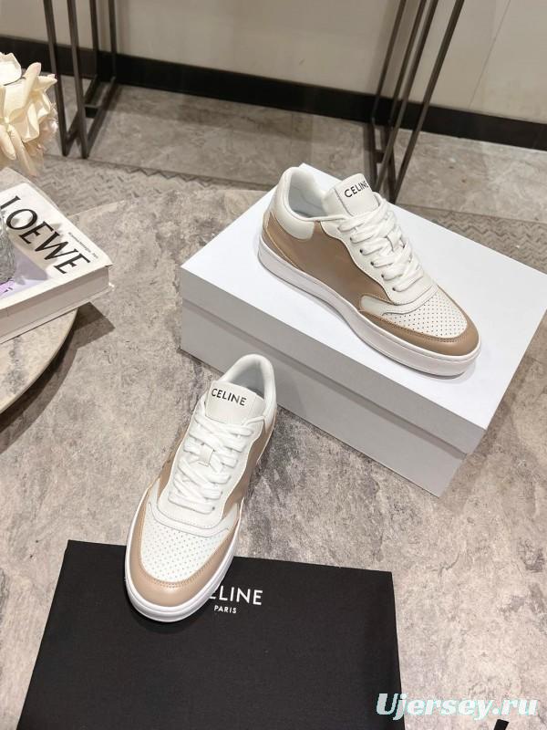 2025 Women Celine Beige White Leather Sneakers