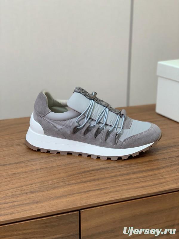 2025 Unisex Brunello Cucinelli Grey Beige Suede Leather Sneakers LY