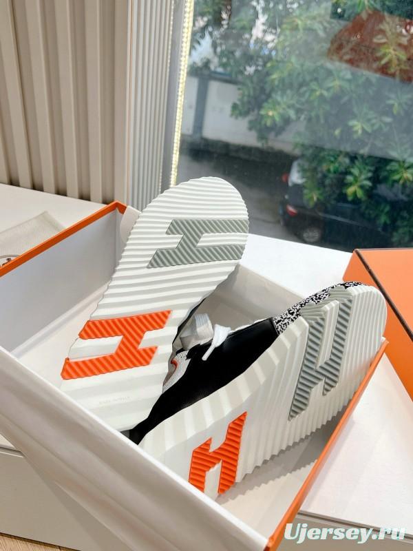 2024 Unisex Hermès Black White Orange Calfskin Suede Sneakers Bouncing MJ00290(F/W)