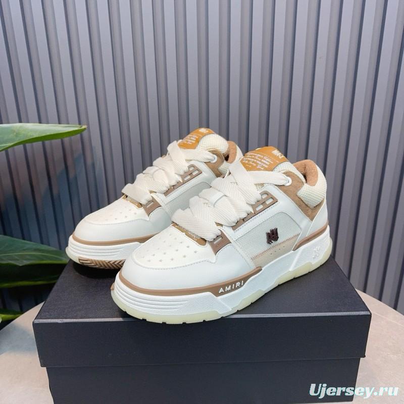 2024 Unisex Amiri White Beige Leather Mesh Sneakers MJ00360