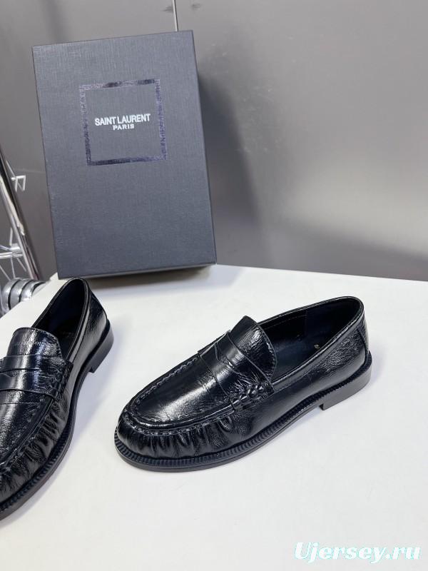 2025 Women Yves Saint Laurent Black Leather Loafers