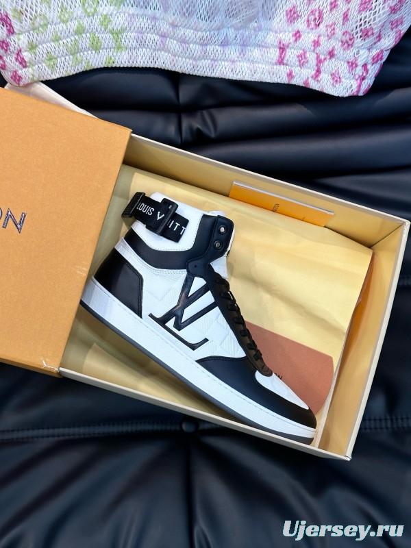 2024 Men Louis Vuitton Black White Leather High Top Sneakers MJ00420