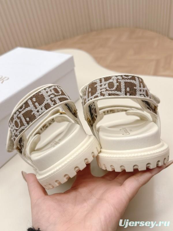 2025 Women Dior Brown Beige Canvas Sandals LY