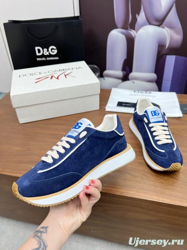 2025 Men Dolce & Gabbana Blue Suede Leather Sneakers LY00300