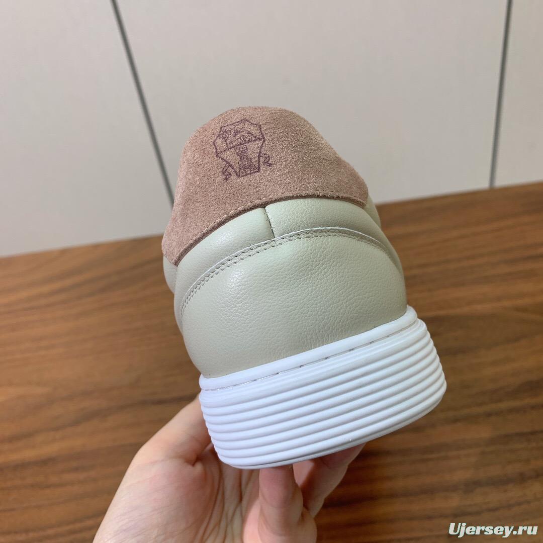 2025 Unisex Brunello Cucinelli Light Grey Leather Casual Sneakers Handcrafted KFY00310