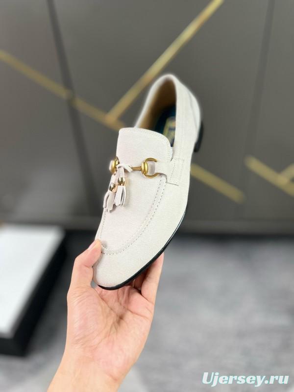 2024 Women Gucci White Suede Leather Loafers