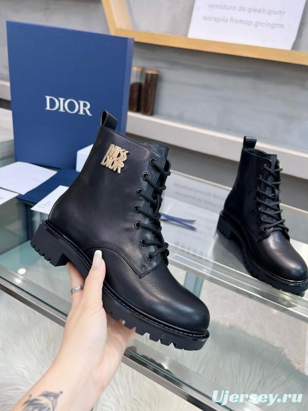 2024 Women Dior Black Leather Ankle Boots MJ00350