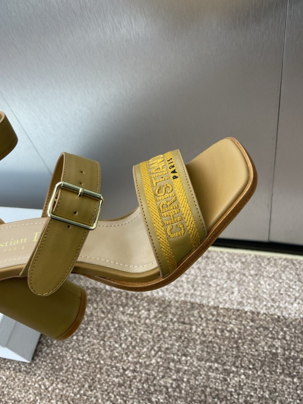 2025 Women Dior Yellow Leather Embroidered High Heel Sandals