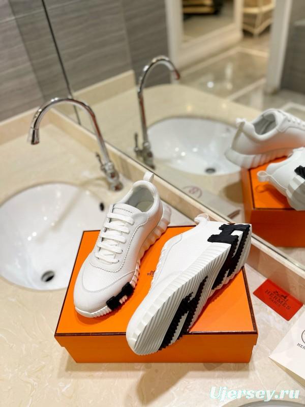 2024 Unisex Hermès White Imported Kipskin Silk Leather Casual Sneakers MJ00320