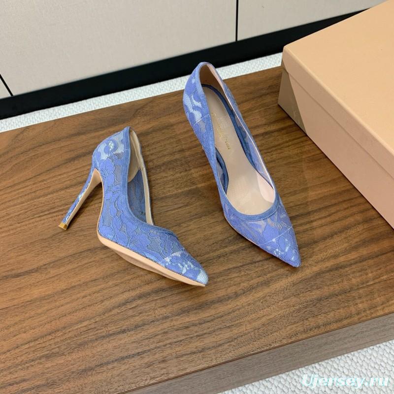 2025 Women Gianvito Rossi Blue Lace Leather Pumps