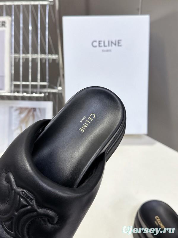 2025 Women Celine Black Leather Slippers