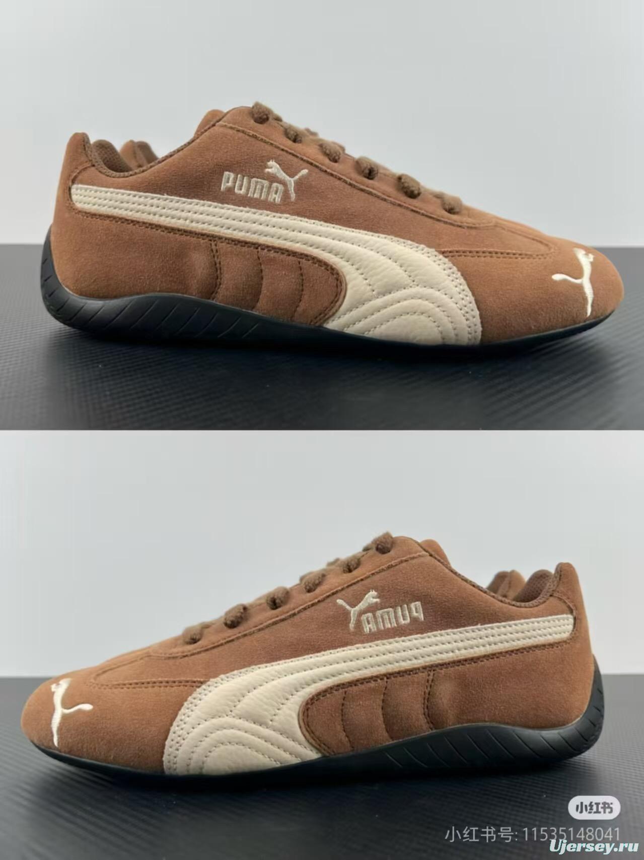 2025 Women Puma Brown White Suede Leather Sneakers KFY00260