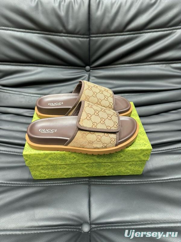 2024 Slippers Gucci Brown Canvas Leather Slippers MJ00200
