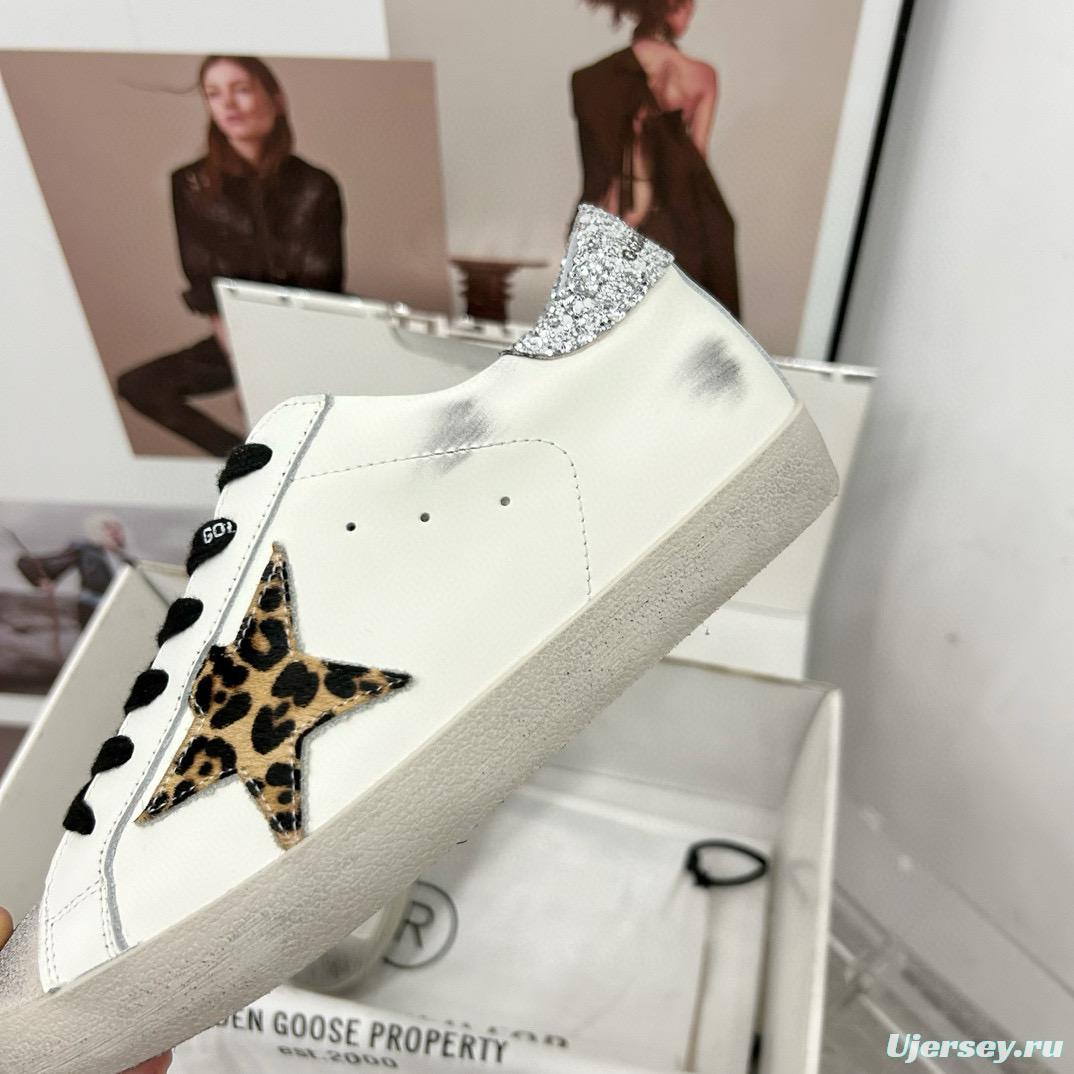 2025 Women GGDB White Black Leopard Print Leather Sneakers