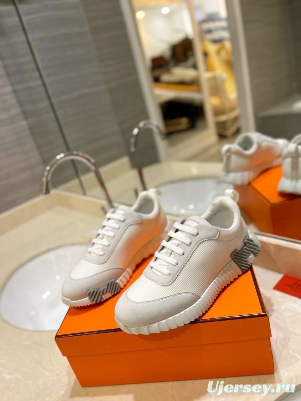 2024 Unisex Hermès White Cream Imported Silky Goat Suede Nylon Sneakers MJ00320