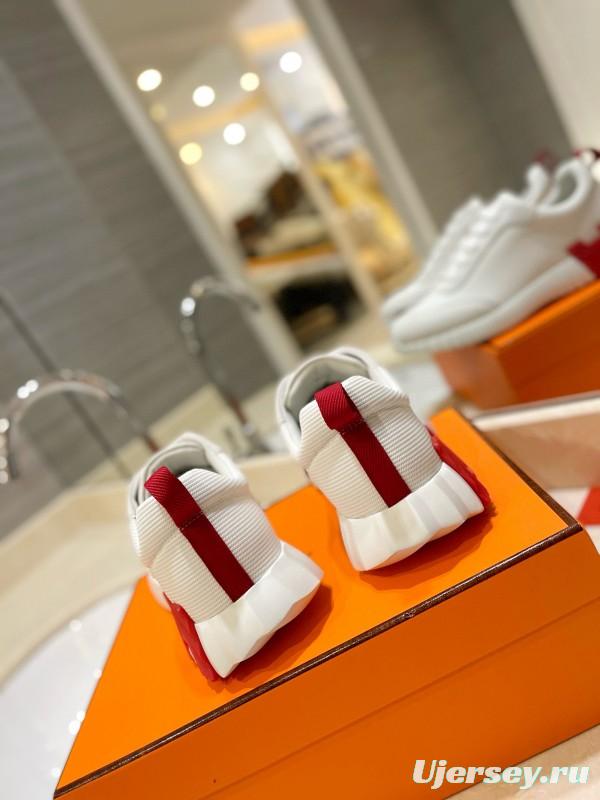 2024 Unisex Hermès White Red Black Leather Mesh Casual Sneakers