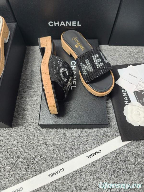 2025 Slippers Chanel Black Fabric Women Slippers