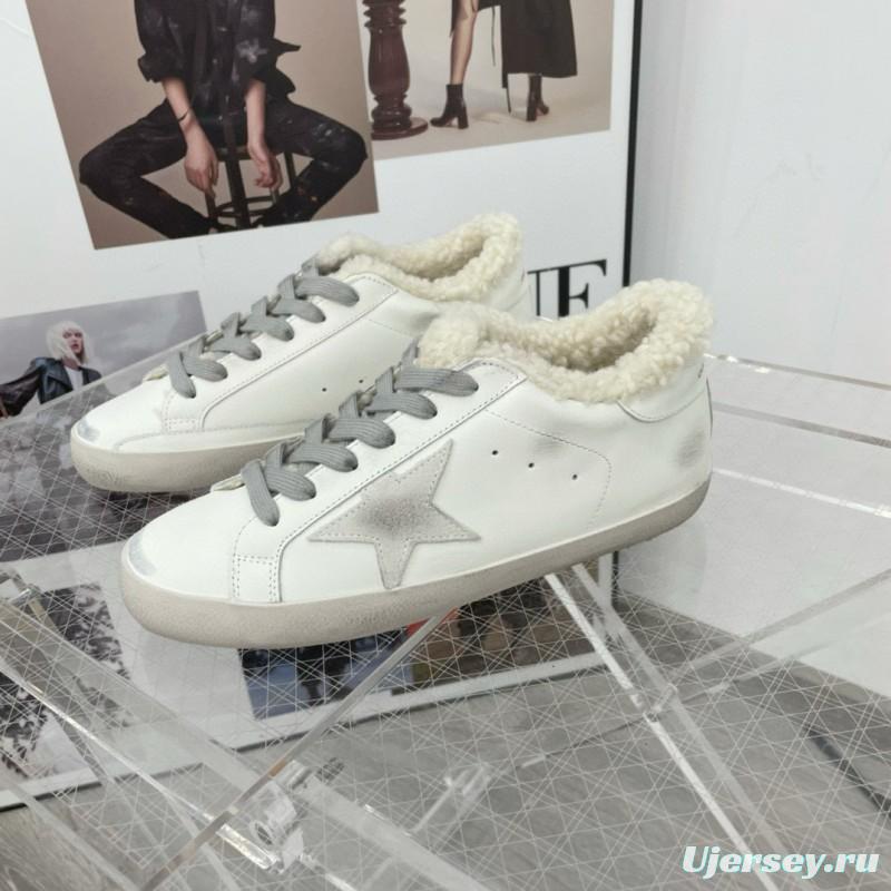 2025 Women GGDB White Grey Leather Shearling Sneakers