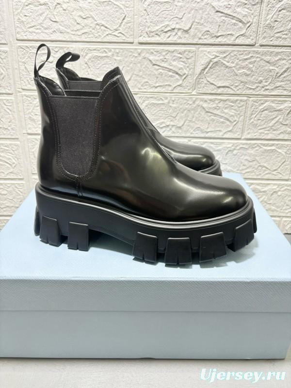 2024 Women Prada Black Leather Chelsea Boots MJ00360