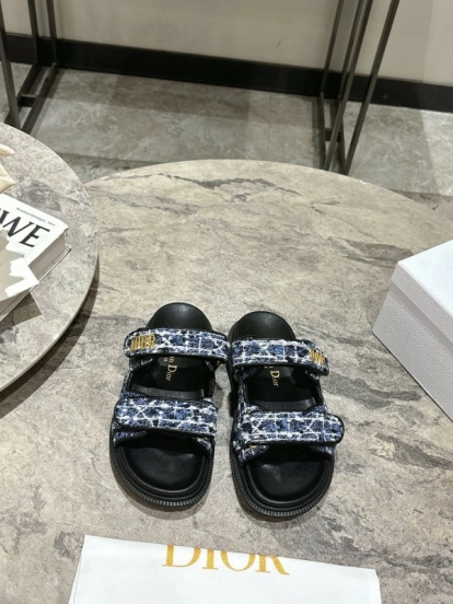 2025 Women Dior Black Blue Fabric Sandals KFY00300