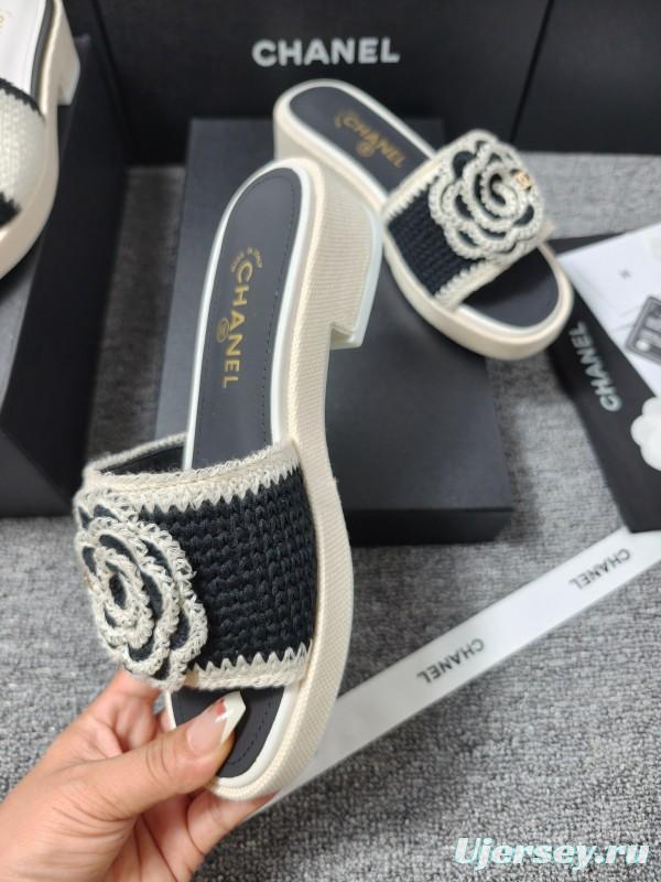 2025 Slippers Chanel Black White Crochet Sandal