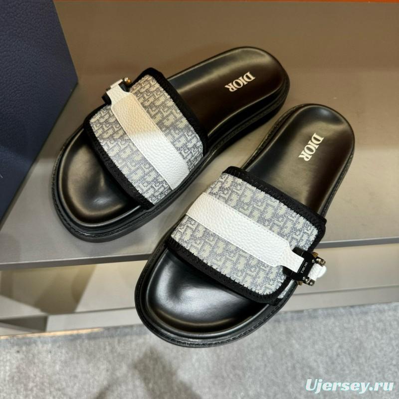 2024 Slippers Dior Black White Canvas Leather Slippers