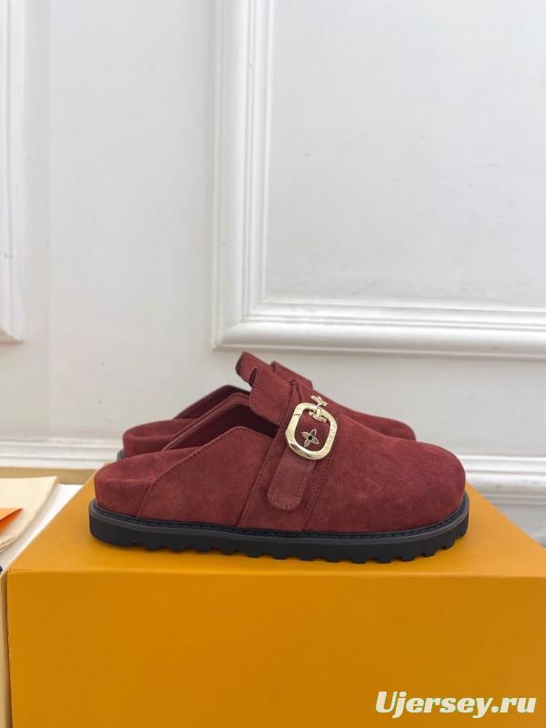2025 Women Louis Vuitton Burgundy Suede Mule COSY COMFORT KFY00300(F)