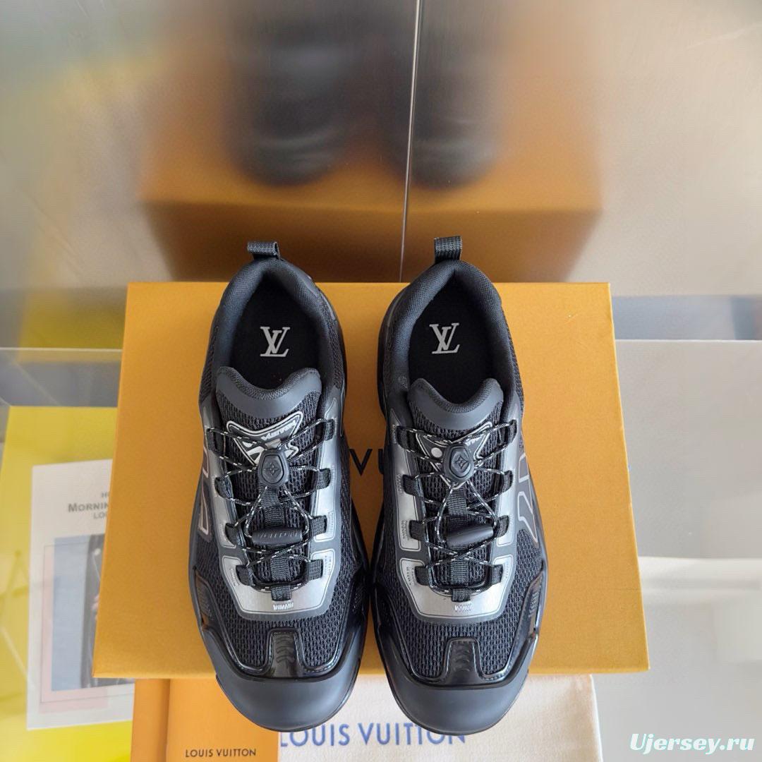 2025 Men Louis Vuitton Black Grey Mesh Fabric Sneakers MJ00390