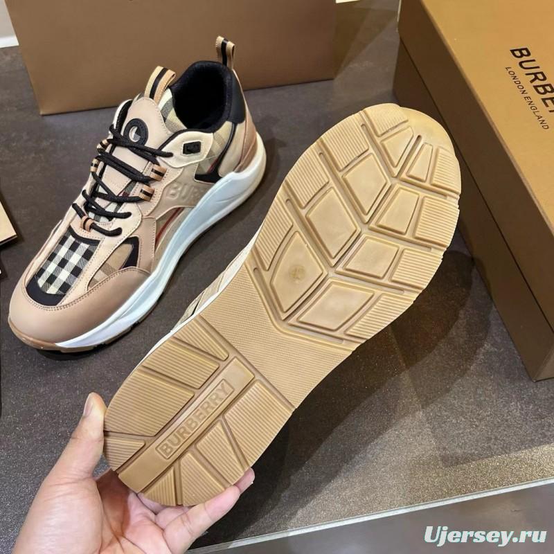 2025 Unisex Burberry Beige Black Suede Leather Cotton Sneakers Vintage Check MJ00380