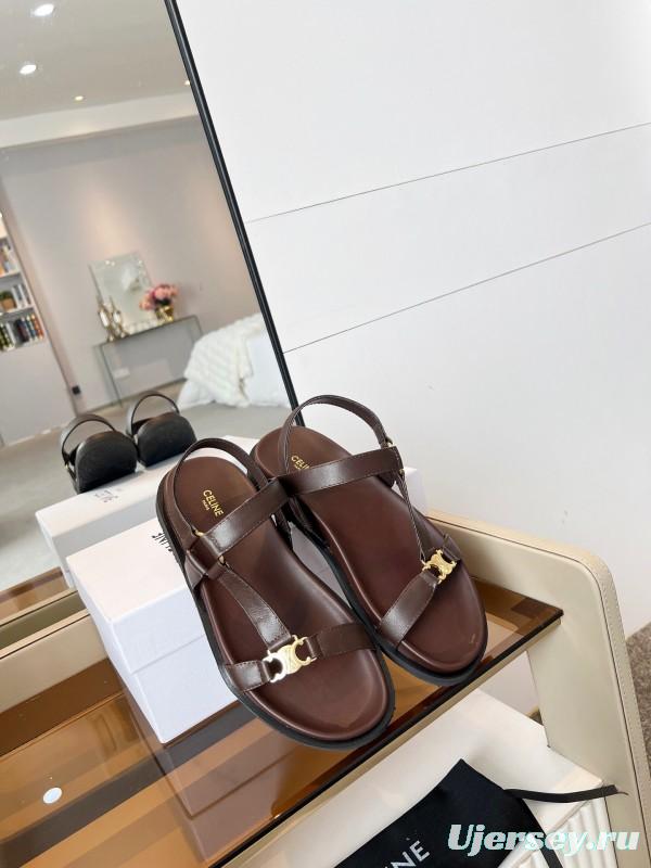 2025 Women Celine Brown Leather Sandals LY00220