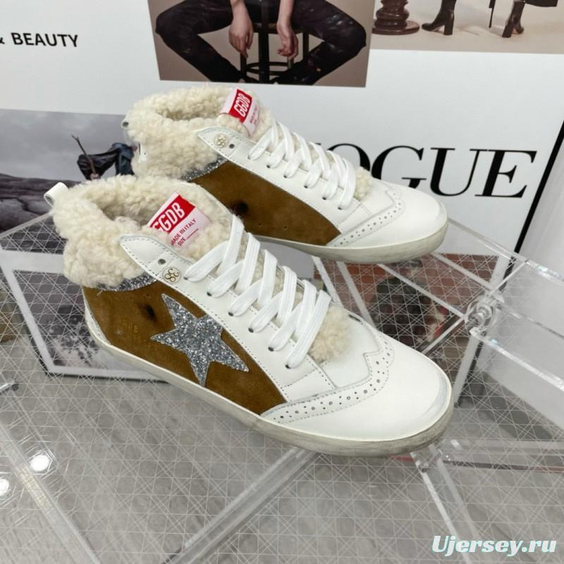 2024 Unisex GGDB Brown White Shearling Suede Leather High-Top Sneakers MJ00300