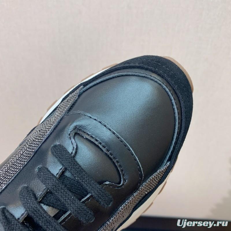 2025 Unisex Brunello Cucinelli Black Brown Leather Suede Sneakers LY