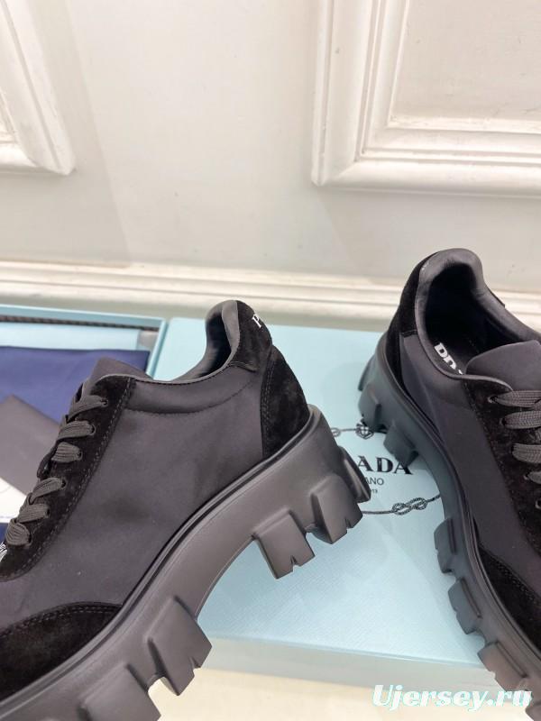 2025 Unisex Prada Black Suede Leather Sneakers KFY00310(F)/KFY00330(M)