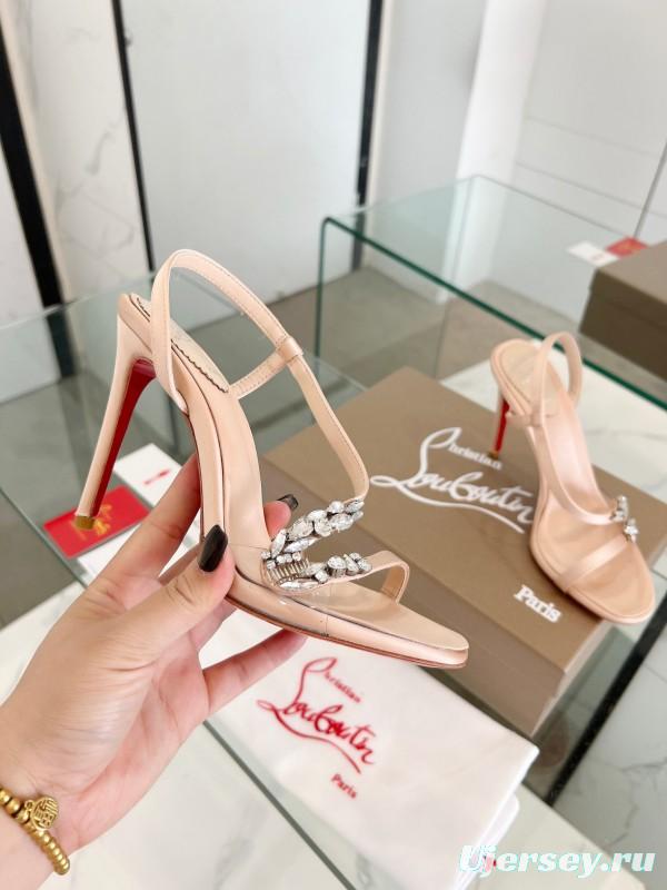 2025 Women ChristianLouboutin Champagne Silk High Heel Crystal LY00300