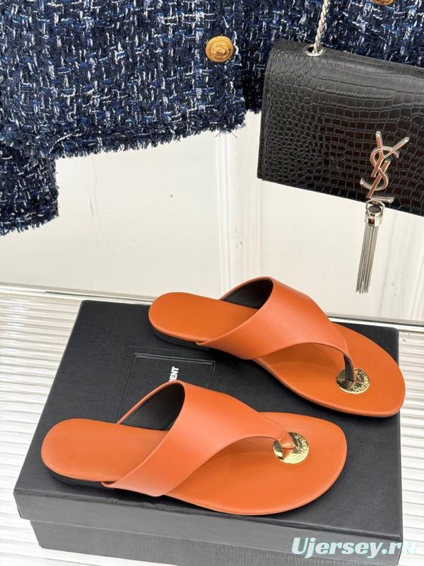 2025 Slippers Yves Saint Laurent Orange Leather Slippers