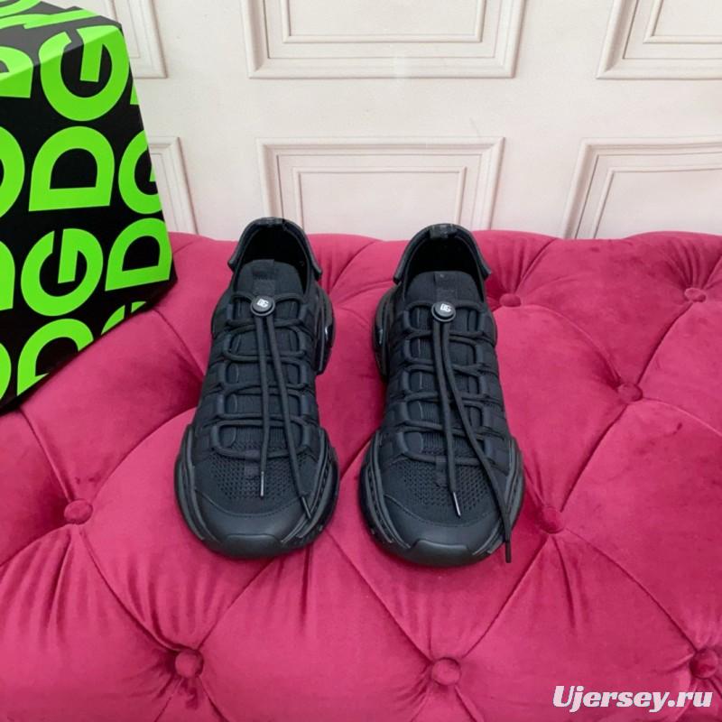 2024 Unisex Dolce & Gabbana Black Knit Leather Sneakers