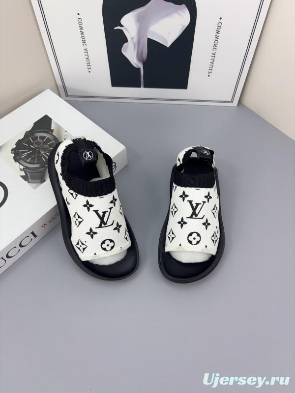 2025 Kids Louis Vuitton Black White Fabric Sandals