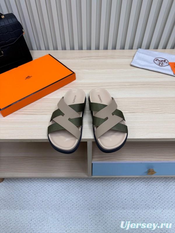 2025 Slippers Hermès Beige Green Rubber Slippers