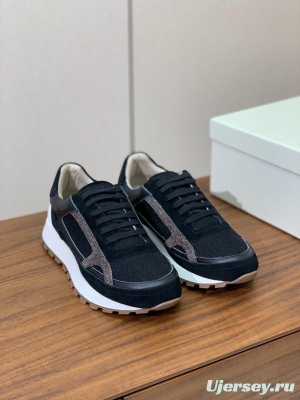 2025 Unisex Brunello Cucinelli Black Brown Suede Leather Sneakers LY