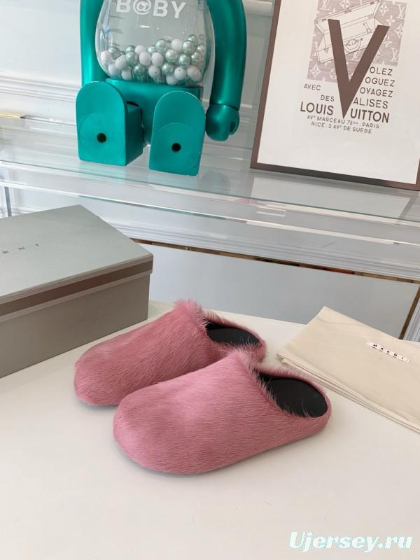 2024 Women Marni Pink Horsehair Slippers MJ00320